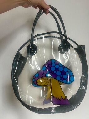 Rare 60s\70s Clear Transparent Mushroom purse with Blue, Purple & Yellow